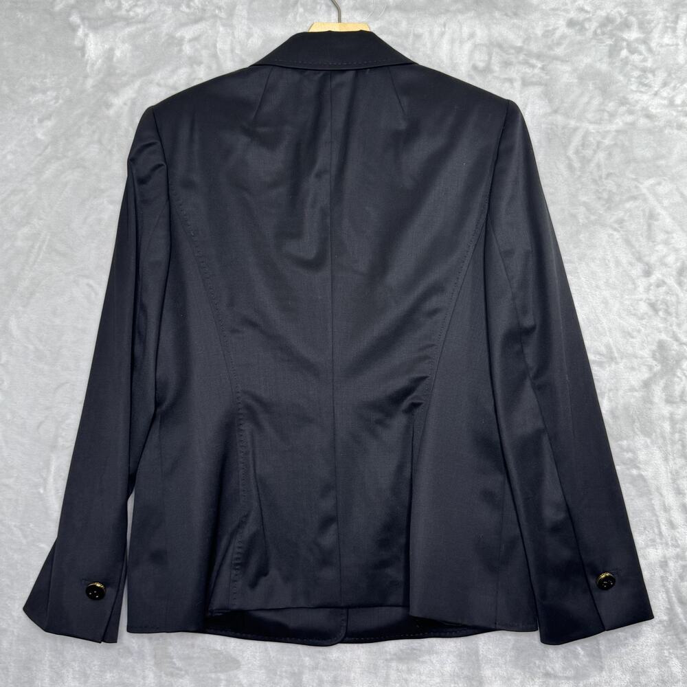 Escada Blazer Womens 42 Black Wool Stretch Classic Two Button Jacket Gold Accent - Picture 2 of 16